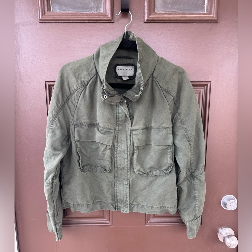 Marrakech Jacket Chloe Olive Linen Blend Green Moto Cargo Style